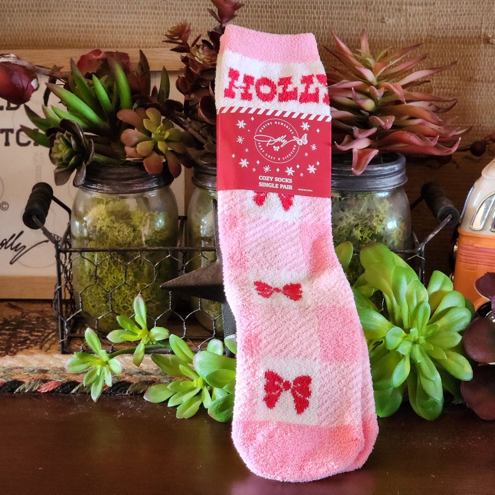 DOLLY PARTON Pink and Red Checkered Socks with Bows - Picture 3 of 8